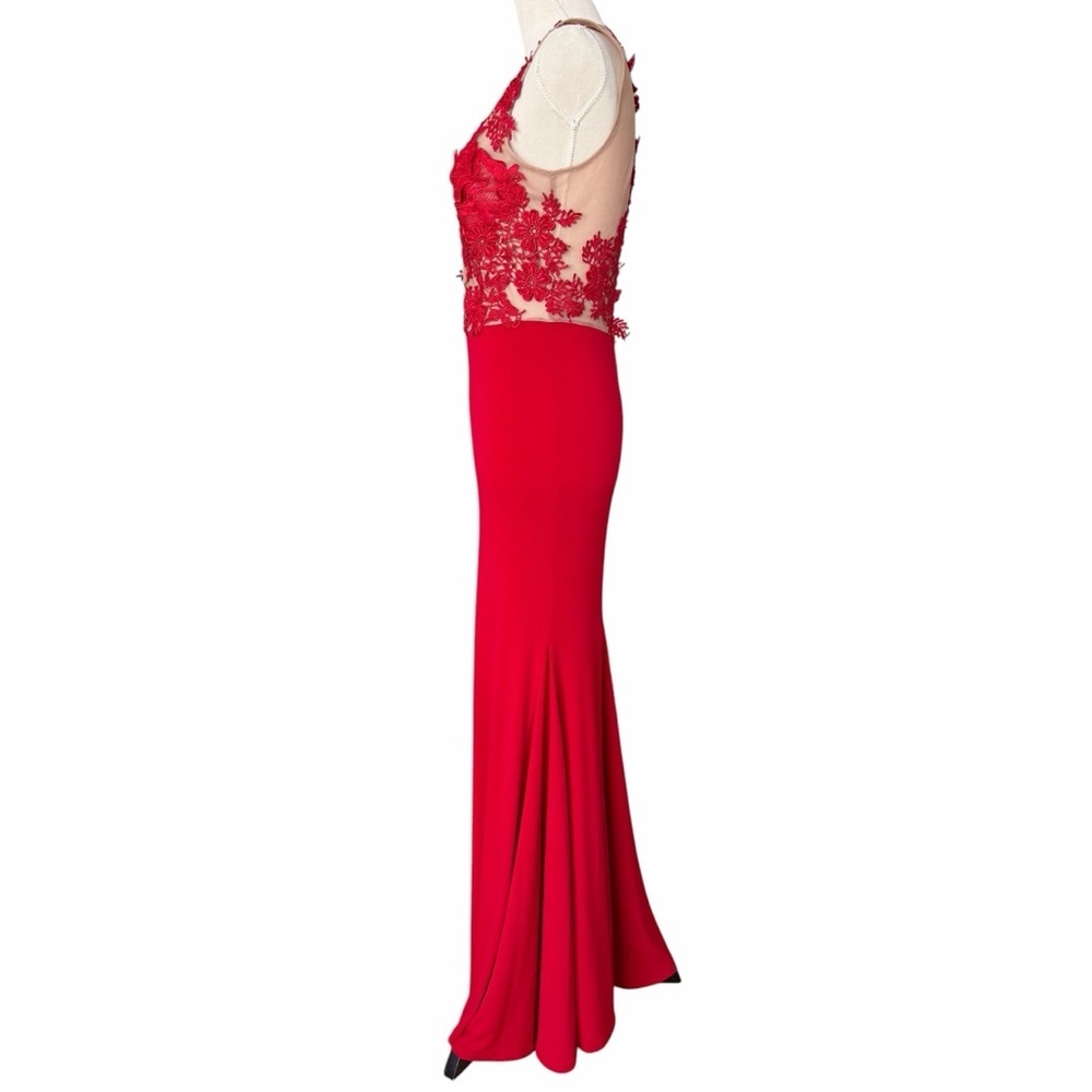 AKIRA Red Embellishment Floral Lace Event Dress - Picture 2 of 6